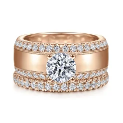 Clearance Gabriel & Co. Amos - 14K Rose Gold Round Wide Band Diamond Engagement Ring