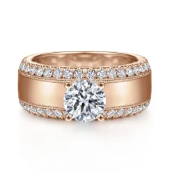 Clearance Gabriel & Co. Amos - 14K Rose Gold Round Wide Band Diamond Engagement Ring