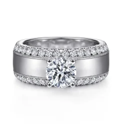 Outlet Gabriel & Co. Amos - 14K White Gold Round Diamond Wide Band Engagement Ring