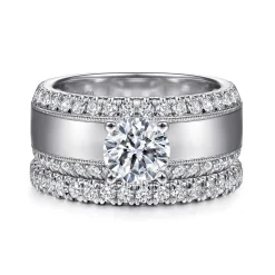 Outlet Gabriel & Co. Amos - 14K White Gold Round Diamond Wide Band Engagement Ring