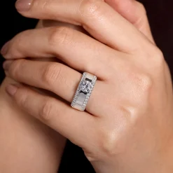 Outlet Gabriel & Co. Amos - 14K White Gold Round Diamond Wide Band Engagement Ring