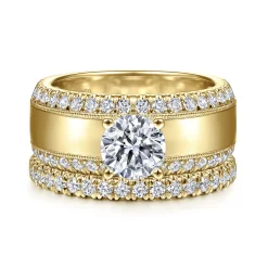Best Gabriel & Co. Amos - 14K Yellow Gold Round Wide Band Diamond Engagement Ring