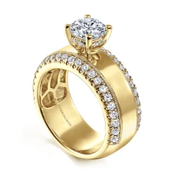 Best Gabriel & Co. Amos - 14K Yellow Gold Round Wide Band Diamond Engagement Ring