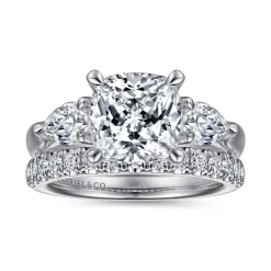 Best Gabriel & Co. Anabelle - 14K White Gold Cushion Cut Three Stone Diamond Engagement Ring
