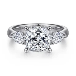 Best Gabriel & Co. Anabelle - 14K White Gold Cushion Cut Three Stone Diamond Engagement Ring