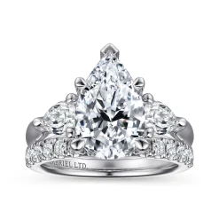 Sale Gabriel & Co. Anabelle - 18K White Gold Pear Shape Three Stone Diamond Engagement Ring