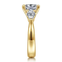 Discount Gabriel & Co. Anabelle - 14K Yellow Gold Cushion Cut Three Stone Diamond Engagement Ring