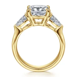 Discount Gabriel & Co. Anabelle - 14K Yellow Gold Cushion Cut Three Stone Diamond Engagement Ring