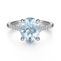 Discount Gabriel & Co. Anastazia - 14K White Gold Oval Aquamarine and Diamond Engagement Ring