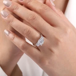 Best Gabriel & Co. Aneta - 14K White Gold Round Three Stone Diamond Engagement Ring
