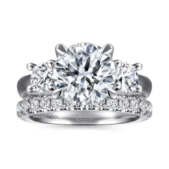 Best Gabriel & Co. Aneta - 14K White Gold Round Three Stone Diamond Engagement Ring