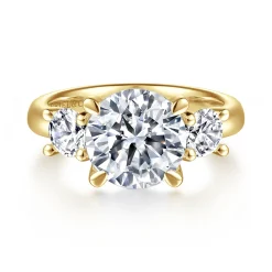 Hot Gabriel & Co. Aneta - 14K Yellow Gold Round Three Stone Diamond Engagement Ring