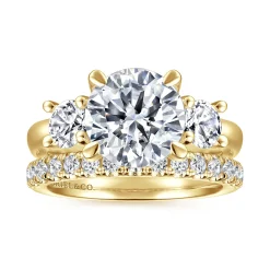 Hot Gabriel & Co. Aneta - 14K Yellow Gold Round Three Stone Diamond Engagement Ring