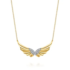 Outlet Gabriel & Co. Angel Wing - 14K White Yellow Gold Diamond Angel Wing Bar Necklace