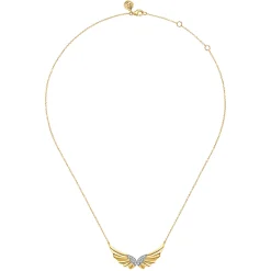 Outlet Gabriel & Co. Angel Wing - 14K White Yellow Gold Diamond Angel Wing Bar Necklace