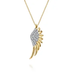 Discount Gabriel & Co. Angel Wing - 14K Yellow Gold Diamond Half Angel Wing Necklace