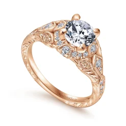 Sale Gabriel & Co. Annadale - Unique 14K Rose Gold Vintage Inspired Diamond Halo Engagement Ring