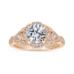 Sale Gabriel & Co. Annadale - Unique 14K Rose Gold Vintage Inspired Diamond Halo Engagement Ring