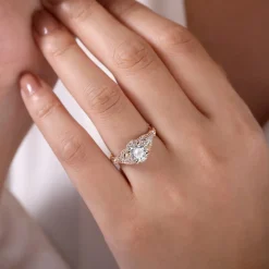 Sale Gabriel & Co. Annadale - Unique 14K Rose Gold Vintage Inspired Diamond Halo Engagement Ring