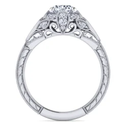 Discount Gabriel & Co. Annadale - Unique 14K White Gold Vintage Inspired Diamond Halo Engagement Ring