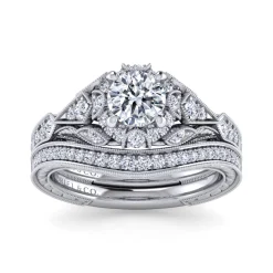 Discount Gabriel & Co. Annadale - Unique 14K White Gold Vintage Inspired Diamond Halo Engagement Ring