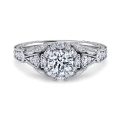 Discount Gabriel & Co. Annadale - Unique 14K White Gold Vintage Inspired Diamond Halo Engagement Ring