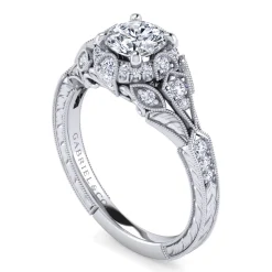Discount Gabriel & Co. Annadale - Unique 14K White Gold Vintage Inspired Diamond Halo Engagement Ring