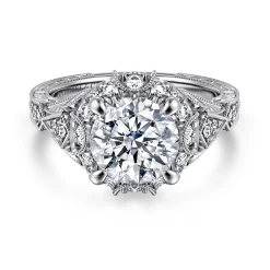 Online Gabriel & Co. Annadale - Unique 14K White Gold Vintage Inspired Diamond Halo Engagement Ring
