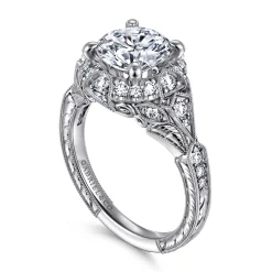 Online Gabriel & Co. Annadale - Unique 14K White Gold Vintage Inspired Diamond Halo Engagement Ring