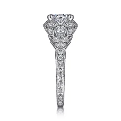 Clearance Gabriel & Co. Annadale - Unique 14K White Gold Vintage Inspired Diamond Halo Engagement Ring