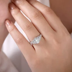 Clearance Gabriel & Co. Annadale - Unique 14K White Gold Vintage Inspired Diamond Halo Engagement Ring