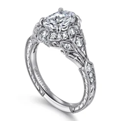 Clearance Gabriel & Co. Annadale - Unique 14K White Gold Vintage Inspired Oval Halo Diamond Engagement Ring