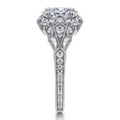 Clearance Gabriel & Co. Annadale - Unique 14K White Gold Vintage Inspired Oval Halo Diamond Engagement Ring