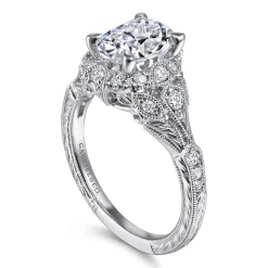 Online Gabriel & Co. Annadale - Unique 14K White Gold Vintage Inspired Oval Halo Diamond Engagement Ring