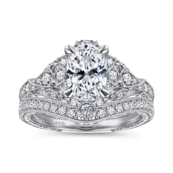 Online Gabriel & Co. Annadale - Unique 14K White Gold Vintage Inspired Oval Halo Diamond Engagement Ring