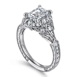 Online Gabriel & Co. Annadale - Unique 14K White Gold Vintage Inspired Emerald Cut Diamond Halo Engagement Ring