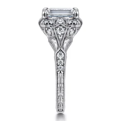 Online Gabriel & Co. Annadale - Unique 14K White Gold Vintage Inspired Emerald Cut Diamond Halo Engagement Ring