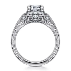 Online Gabriel & Co. Annadale - Unique 14K White Gold Vintage Inspired Emerald Cut Diamond Halo Engagement Ring