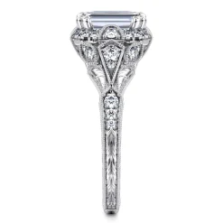 Outlet Gabriel & Co. Annadale - Unique 14K White Gold Vintage Inspired Emerald Cut Diamond Halo Engagement Ring