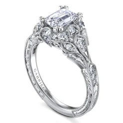 Outlet Gabriel & Co. Annadale - Unique 14K White Gold Vintage Inspired Emerald Cut Diamond Halo Engagement Ring