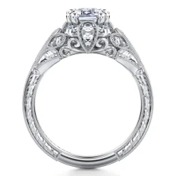 Outlet Gabriel & Co. Annadale - Unique 14K White Gold Vintage Inspired Emerald Cut Diamond Halo Engagement Ring