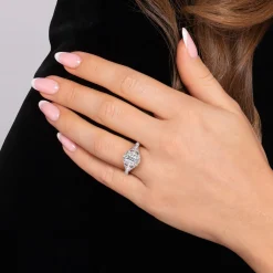 Outlet Gabriel & Co. Annadale - Unique 14K White Gold Vintage Inspired Emerald Cut Diamond Halo Engagement Ring
