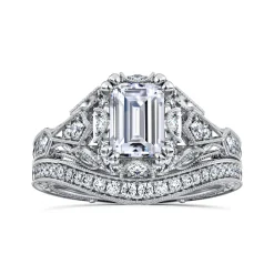 Outlet Gabriel & Co. Annadale - Unique 14K White Gold Vintage Inspired Emerald Cut Diamond Halo Engagement Ring
