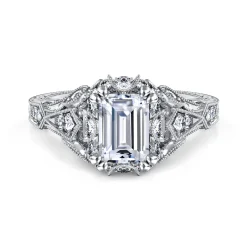 Outlet Gabriel & Co. Annadale - Unique 14K White Gold Vintage Inspired Emerald Cut Diamond Halo Engagement Ring
