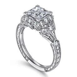 Online Gabriel & Co. Annadale - Unique 14K White Gold Vintage Inspired Princess Halo Diamond Engagement Ring