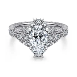 Outlet Gabriel & Co. Annadale - Unique 14K White Gold Vintage Inspired Pear Shape Diamond Halo Engagement Ring