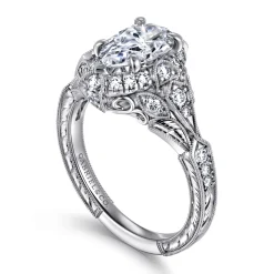 Outlet Gabriel & Co. Annadale - Unique 14K White Gold Vintage Inspired Pear Shape Diamond Halo Engagement Ring
