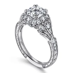 Outlet Gabriel & Co. Annadale - Unique 14K White Gold Vintage Inspired Cushion Halo Diamond Engagement Ring