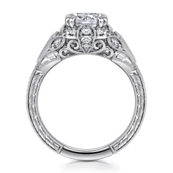 Outlet Gabriel & Co. Annadale - Unique 14K White Gold Vintage Inspired Cushion Halo Diamond Engagement Ring