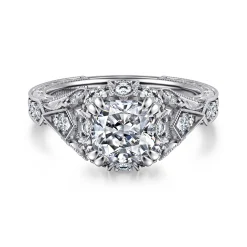 Outlet Gabriel & Co. Annadale - Unique 14K White Gold Vintage Inspired Cushion Halo Diamond Engagement Ring